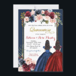 Red Marsala Navy Blue Floral Twins Quinceañera Invitation<br><div class="desc">Red Marsala Navy Blue Floral Twins Quinceañera Invitation</div>
