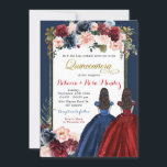 Red Marsala Navy Blue Floral Twins Quinceañera Invitation<br><div class="desc">Red Marsala Navy Blue Floral Twins Quinceañera Invitation</div>