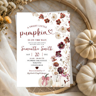 Red Marsala Pumpkin Autumn Wildflower Baby Shower Invitation