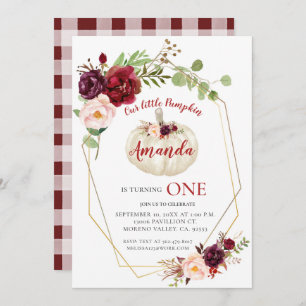 Red Marsala White Pumpkin is Turning One Birthday  Invitation