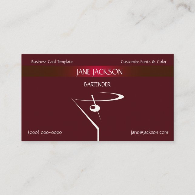 Red Martini Cocktail Bartender Template Business Card (Front)