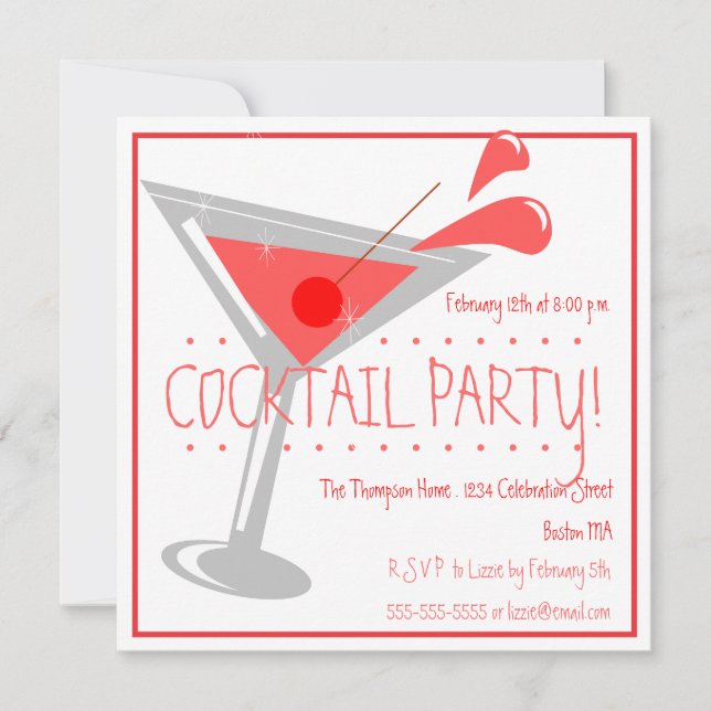 Red Martini Cocktail Party Invitation (Front)