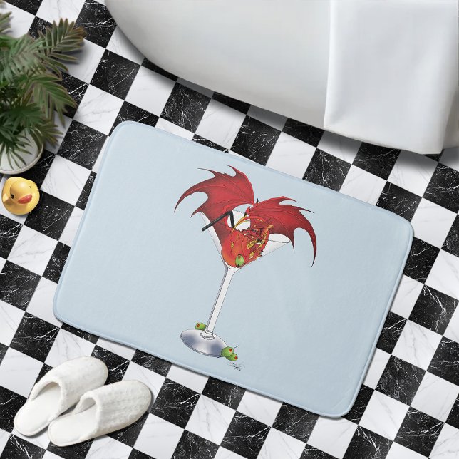 Red Martini Dragon Cocktail Fantasy Illustration Bath Mat (Creator Uploaded)