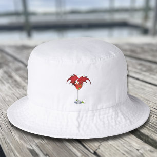 Red Martini Dragon Cocktail Fantasy Illustration Bucket Hat