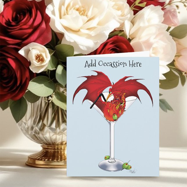 Red Martini Dragon Cocktail Fantasy Illustration Card (Creator Uploaded)