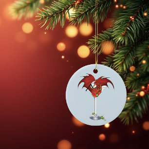 Red Martini Dragon Cocktail Fantasy Illustration Ceramic Ornament