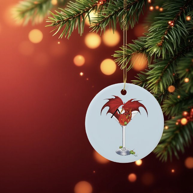Red Martini Dragon Cocktail Fantasy Illustration Ceramic Ornament (Creator Uploaded)