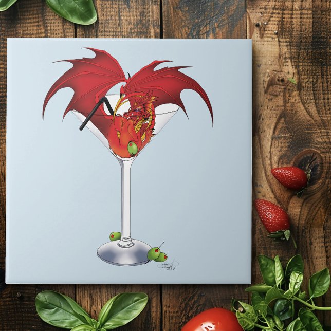 Red Martini Dragon Cocktail Fantasy Illustration Ceramic Tile (Creator Uploaded)