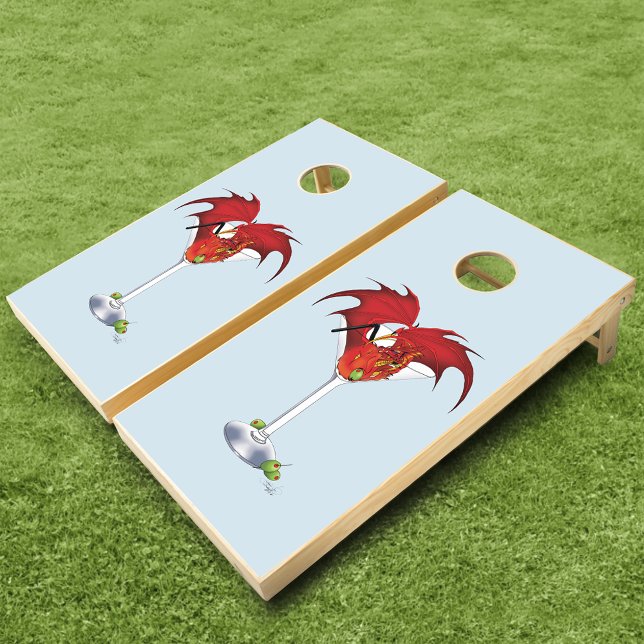 Red Martini Dragon Cocktail Fantasy Illustration Cornhole Set (Creator Uploaded)