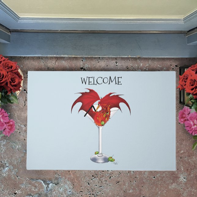 Red Martini Dragon Cocktail Fantasy Illustration Doormat (Creator Uploaded)