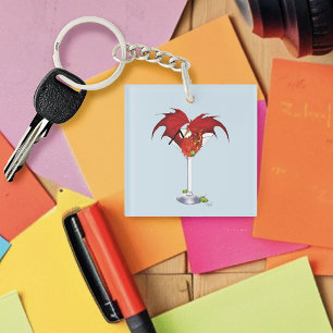 Red Martini Dragon Cocktail Fantasy Illustration Keychain