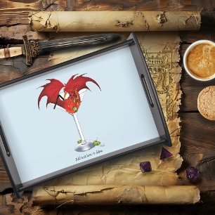 Red Martini Dragon Cocktail Fantasy Illustration Serving Tray