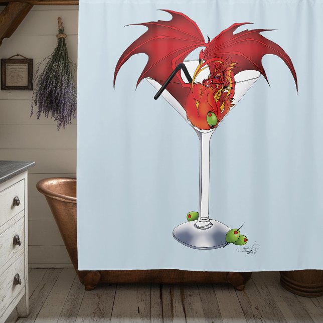 Red Martini Dragon Cocktail Fantasy Illustration Shower Curtain (Creator Uploaded)
