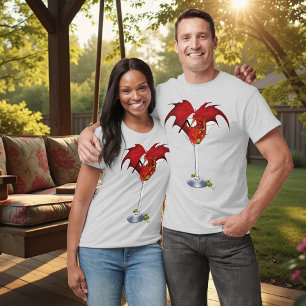 Red Martini Dragon Cocktail Fantasy Illustration T-Shirt