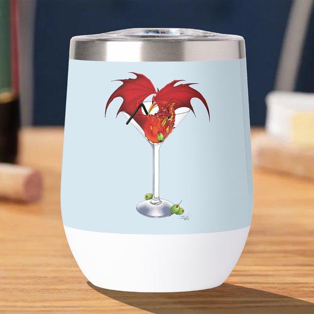 Red Martini Dragon Cocktail Fantasy Illustration Thermal Wine Tumbler (Creator Uploaded)