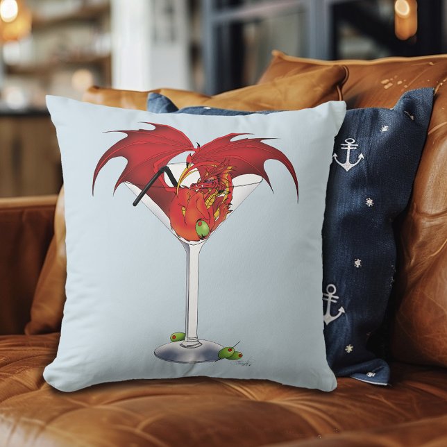 Red Martini Dragon Cocktail Fantasy Illustration Throw Pillow (Creator Uploaded)