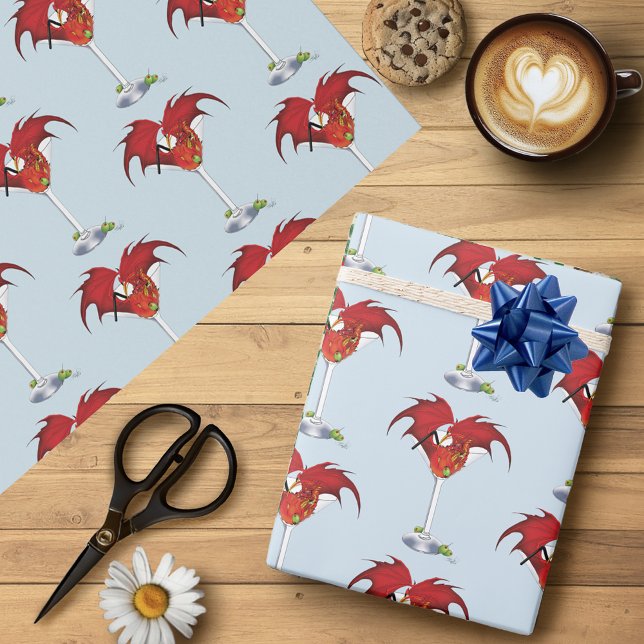 Red Martini Dragon Cocktail Fantasy Illustration Wrapping Paper (Creator Uploaded)