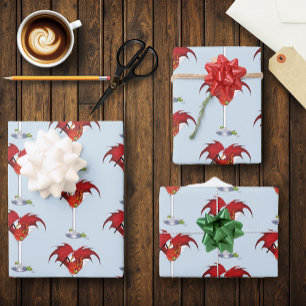 Red Martini Dragon Cocktail Fantasy Illustration Wrapping Paper Sheets