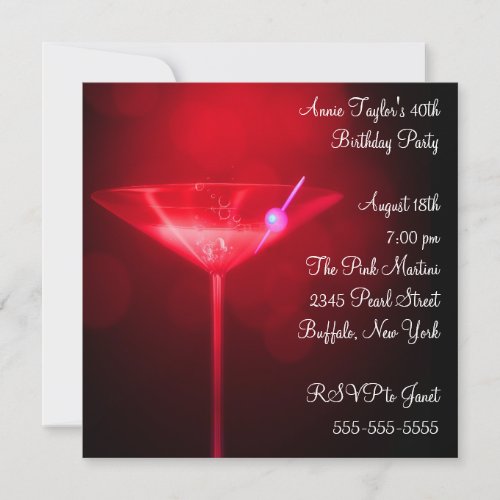 Red Martini Womans 40th Birthday Party Invite