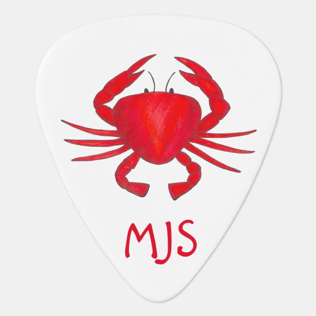 Red Maryland Crab Initials Baltimore Beach Crabs Guitar Pick (Front)