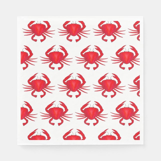 Red Maryland Hard Shell Crab Beach Ocean Seafood Napkins (Front)