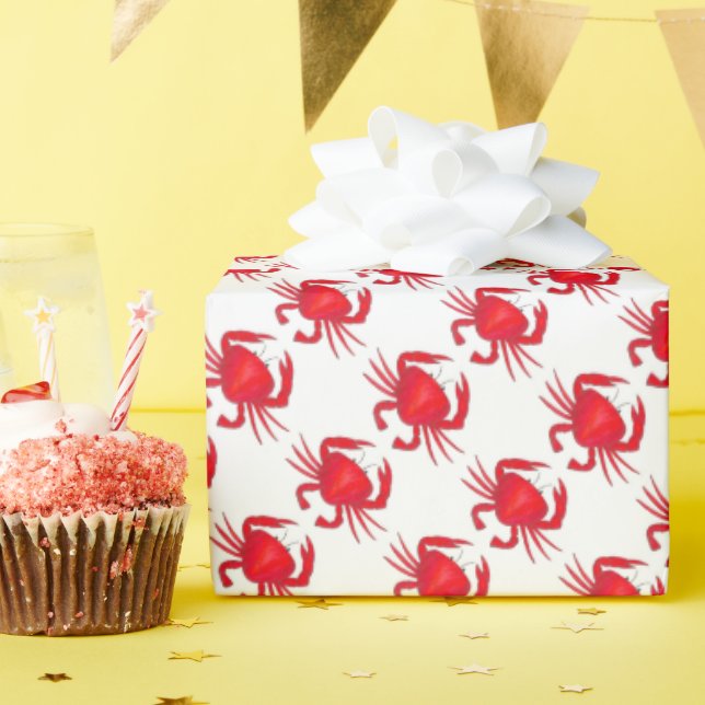 Red Maryland Hard Shell Crab Beach Ocean Seafood Wrapping Paper (Birthday Party)