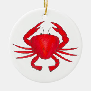 Red Maryland Hardshell Crab Crustacean Beach Ceramic Ornament
