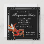 Red Mask Black Red Masquerade Party Invitation | Zazzle