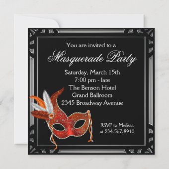 Red Mask Black Red Masquerade Party Invitation | Zazzle