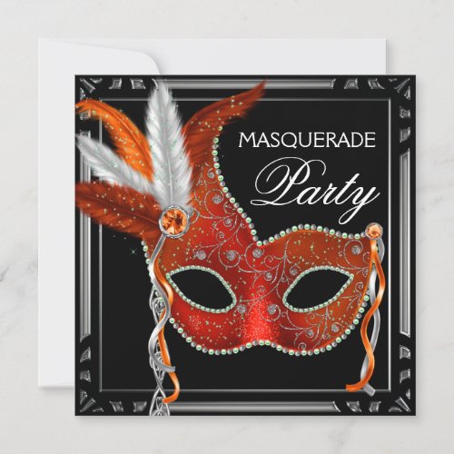 Red Mask Black Red Masquerade Party Invitation