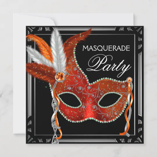 Red Mask Black Red Masquerade Party Invitation | Zazzle
