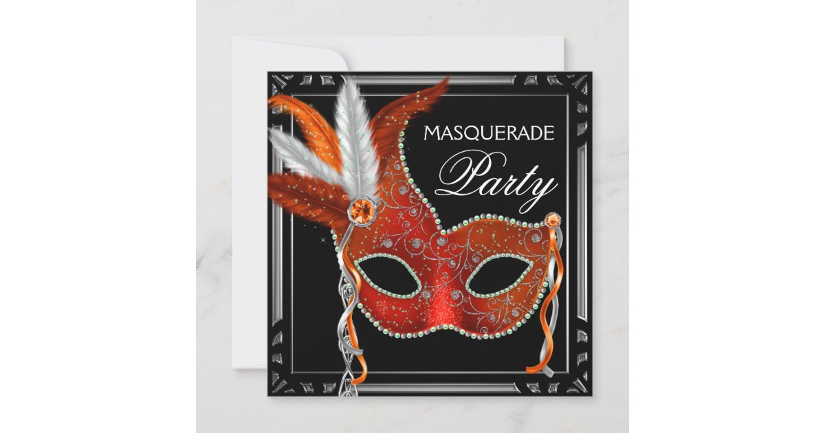 Red Mask Black Red Masquerade Party Invitation | Zazzle