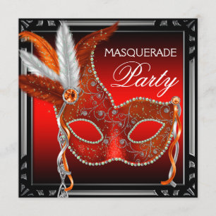 Red Mask Black Red Masquerade Party Invitation