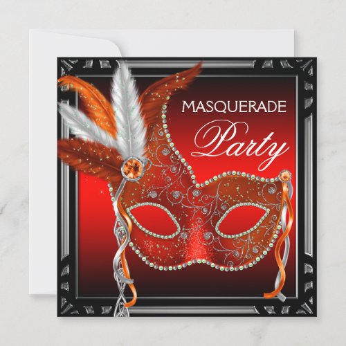 Red Mask Black Red Masquerade Party Invitation