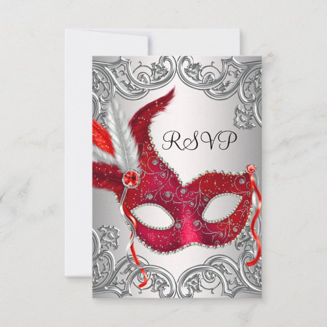 Red Mask Masquerade Party RSVP (Front)