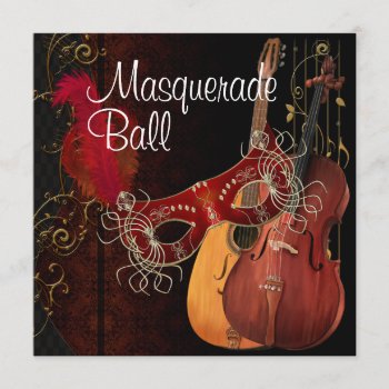 Red Mask Musical Instruments  Masquerade Ball Invi Invitation by redletterdays at Zazzle