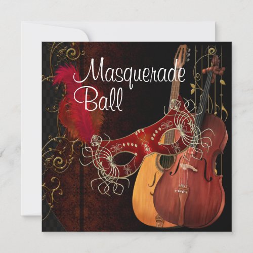 Red Mask Musical Instruments  Masquerade Ball Invi Invitation