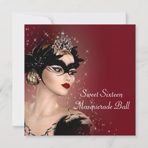 Red Mask Sweet 16 Masquerade Party Invitation