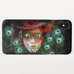 RED MASK WITH  PEACOCK FEATHERS MASQUERADE PARTY iPhone XS MAX CASE