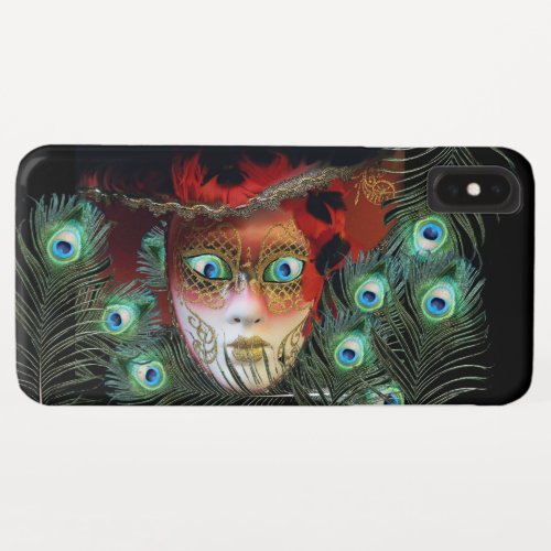 RED MASK WITH  PEACOCK FEATHERS MASQUERADE PARTY iPhone XS MAX CASE