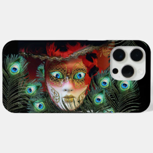 RED MASK WITH  PEACOCK FEATHERS MASQUERADE PARTY iPhone 15 PRO MAX CASE