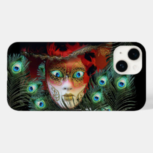 RED MASK WITH  PEACOCK FEATHERS MASQUERADE PARTY Case-Mate iPhone 14 CASE