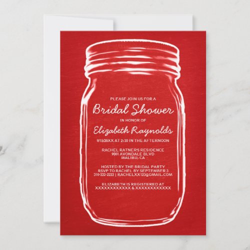 Red Mason Jar Bridal Shower Invitations