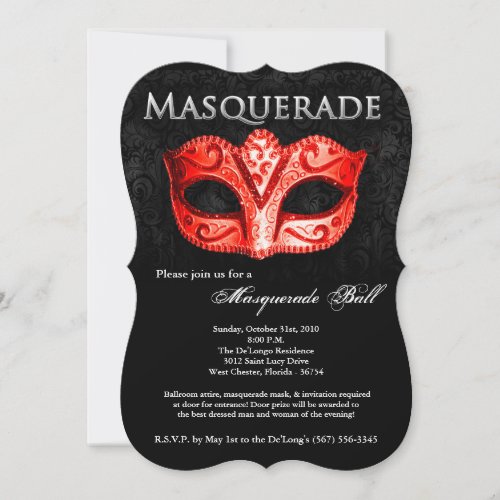 Red Masquerade Ball Mask Costume Halloween Part Invitation