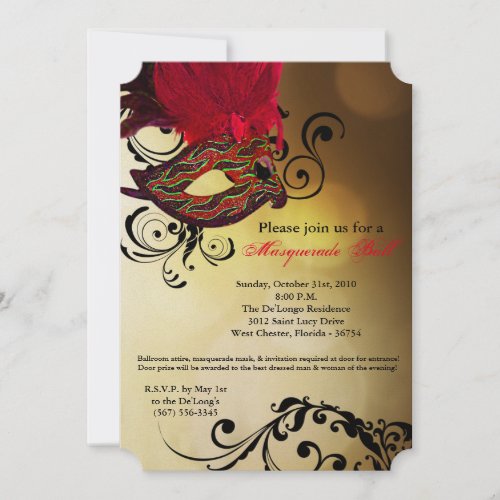 Red Masquerade Ball Mask Costume Halloween Part Invitation