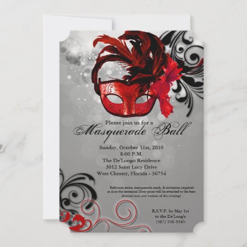 Red Masquerade Ball Mask Costume Halloween Part Invitation