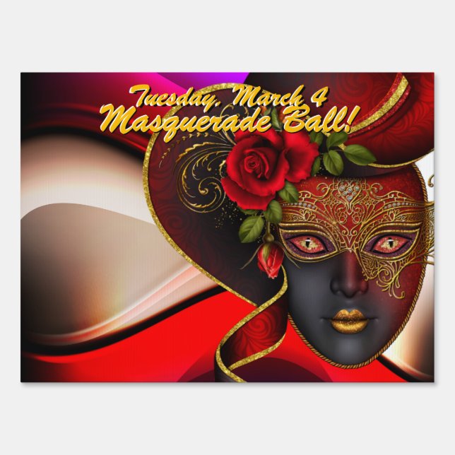 Red Masquerade Ball! Party Sign (Front)