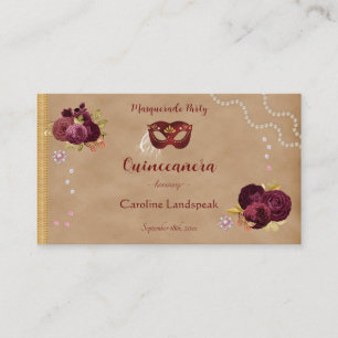 Red Masquerade Burgundy English Roses Quinceañera Enclosure Card