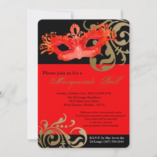 Red Masquerade Mask Ball Costume Halloween Invitation