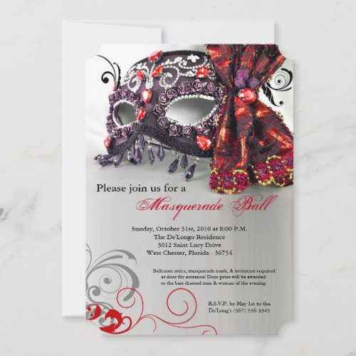 Red Masquerade Mask Ball Costume Halloween Invitation